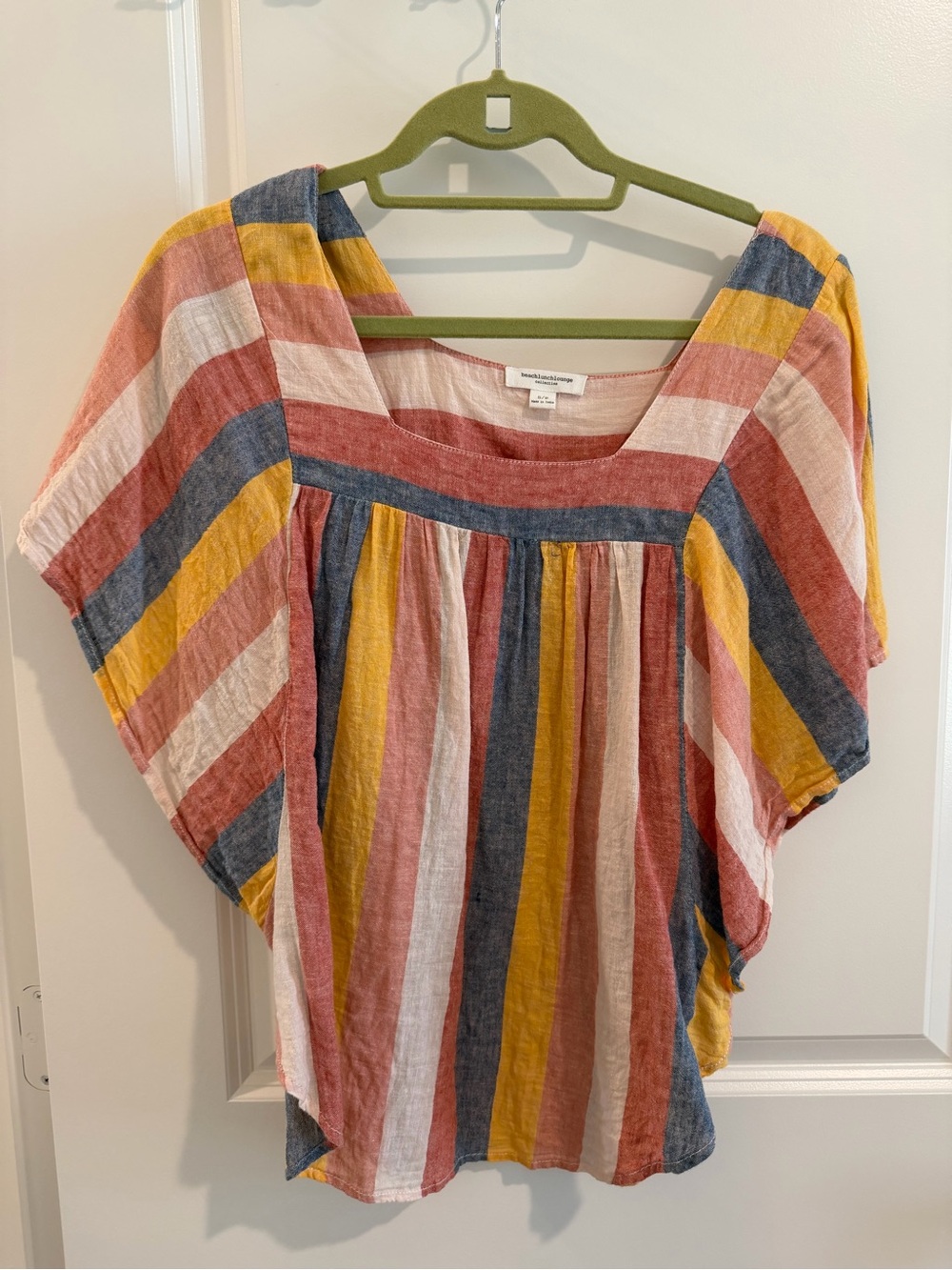 beachlunchlounge Multicolor Striped Square Neck Top — Mustard, Blue, Rust, Cream